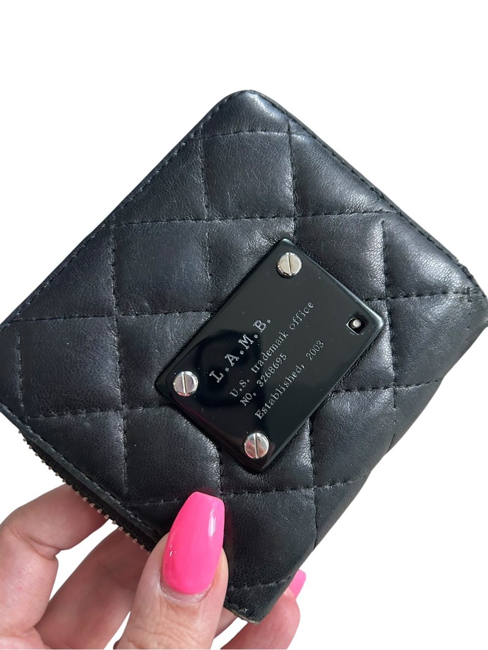 L.A.M.B. Black Quilted Leather Zip Coin Wallet